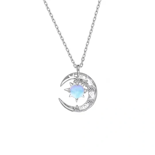 Sterling Silver Moonstone Moon Pendant Necklace