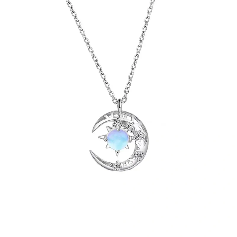 Sterling Silver Moonstone Moon Pendant Necklace-14