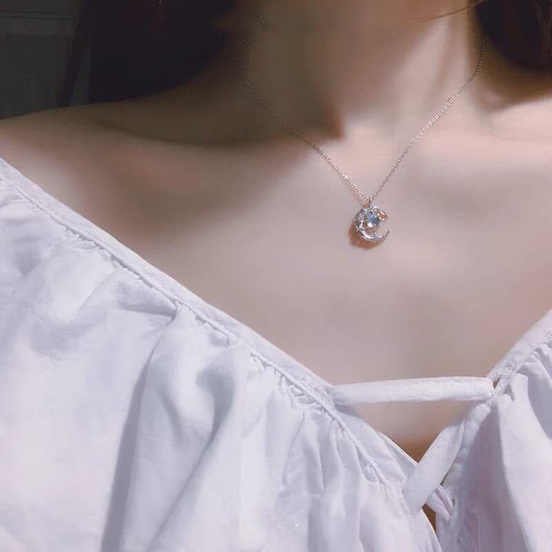 Colar com pingente de pedra da lua em prata esterlina-3