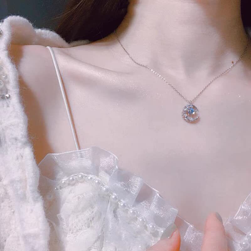 Colar com pingente de pedra da lua em prata esterlina-4