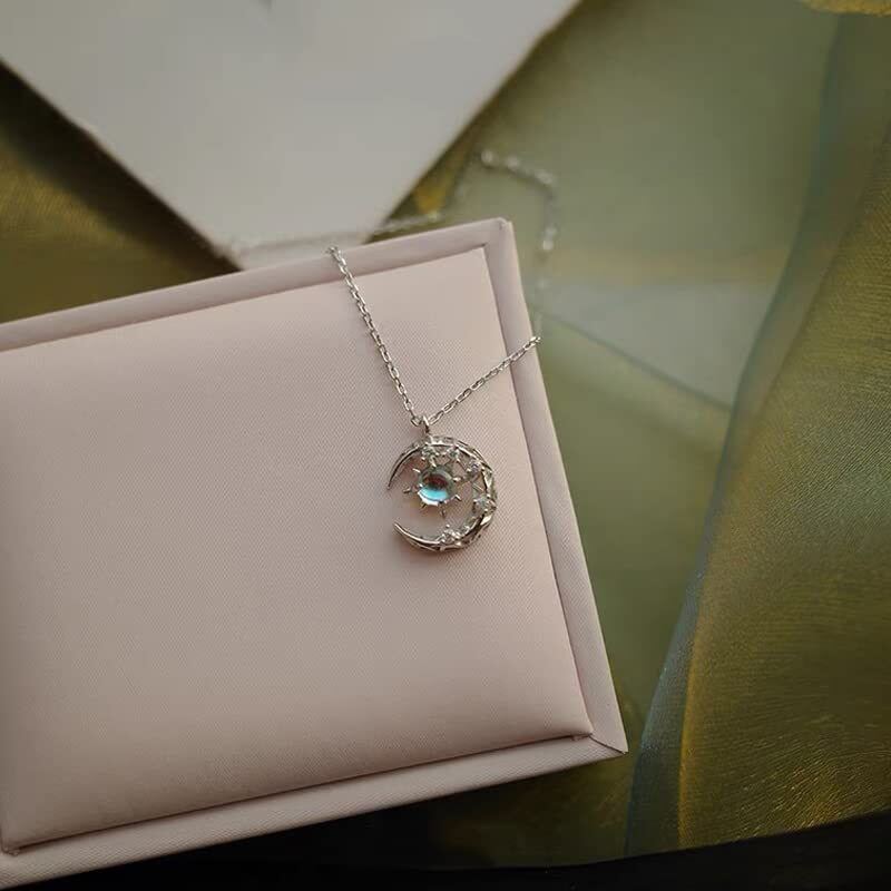 Colar com pingente de pedra da lua em prata esterlina-5