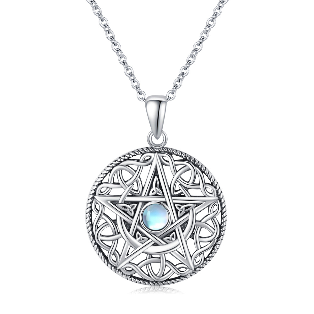 Colar Moonstone da Deusa da Lua Tripla em prata esterlina banhada a ouro branco-1