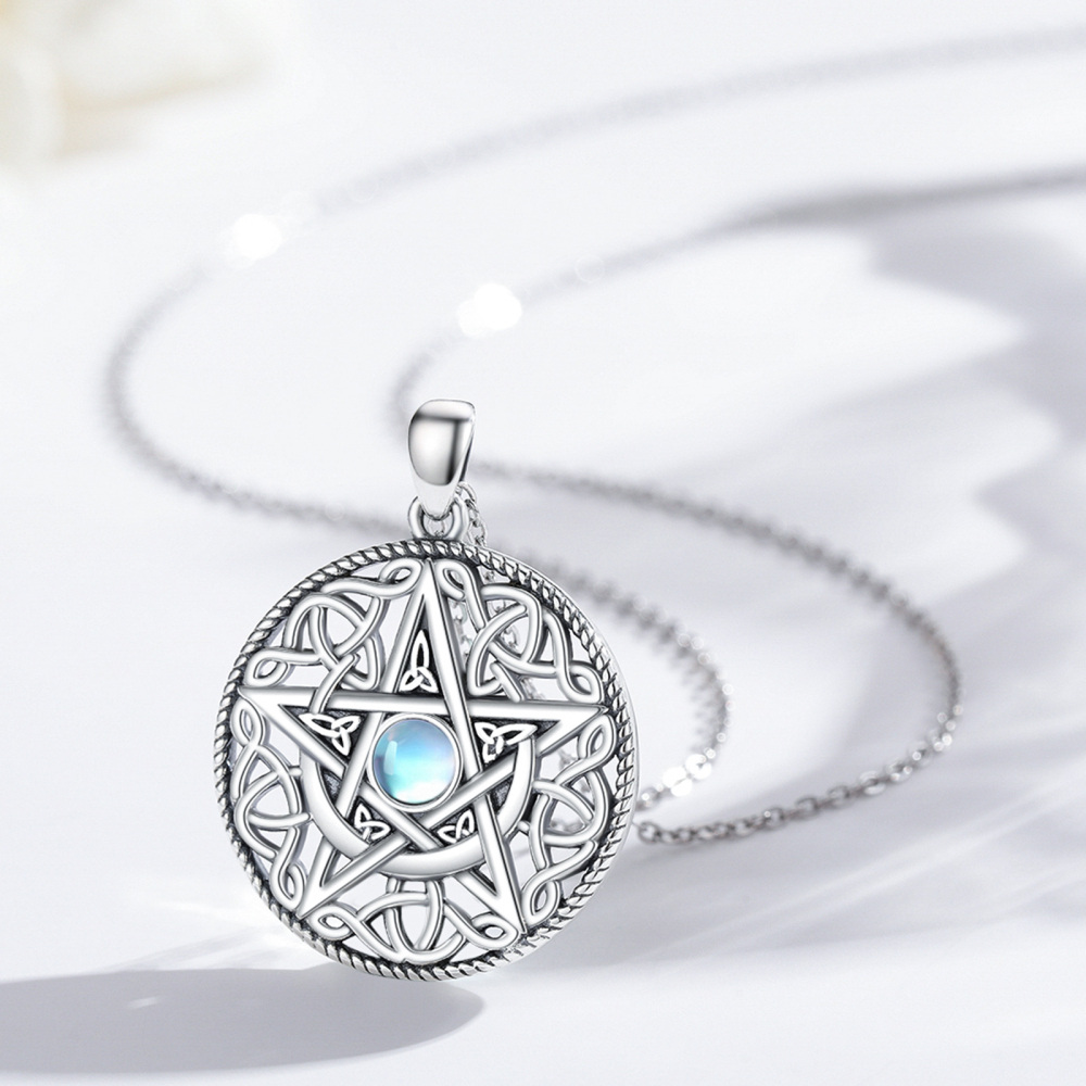 Colar Moonstone da Deusa da Lua Tripla em prata esterlina banhada a ouro branco-3