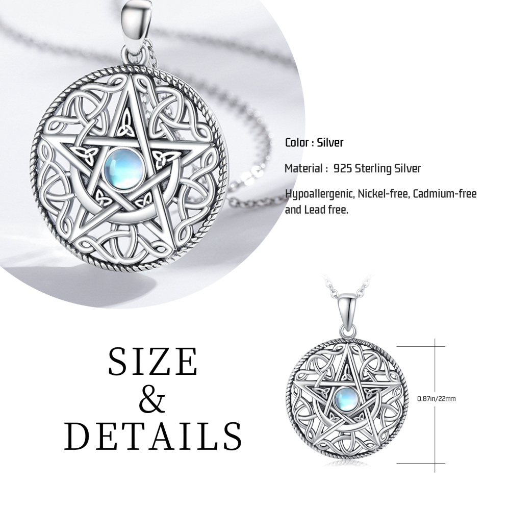 Colar Moonstone da Deusa da Lua Tripla em prata esterlina banhada a ouro branco-6