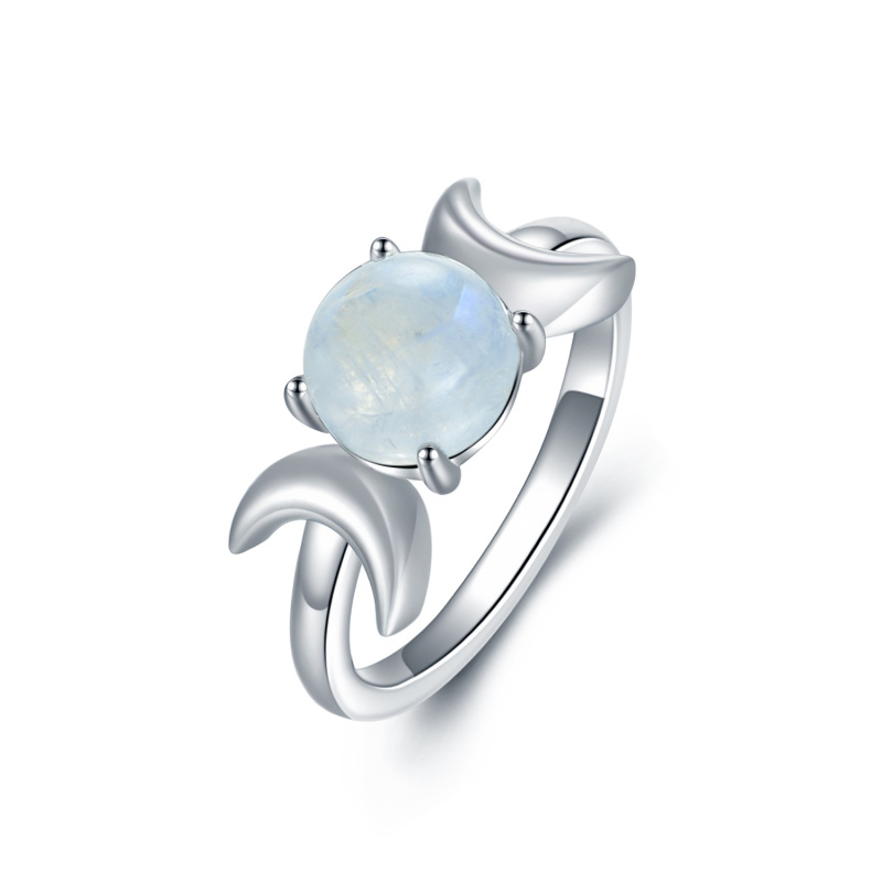 Sterling Silver Moonstone Moon Ring-15