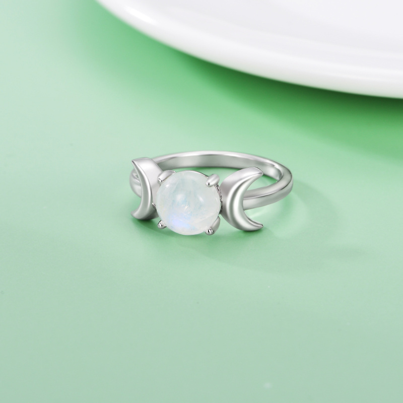 Sterling Silver Moonstone Moon Ring-3