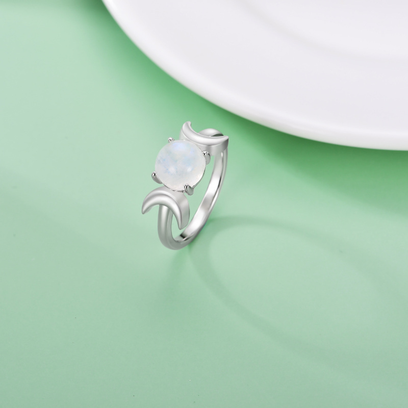 Sterling Silver Moonstone Moon Ring-4
