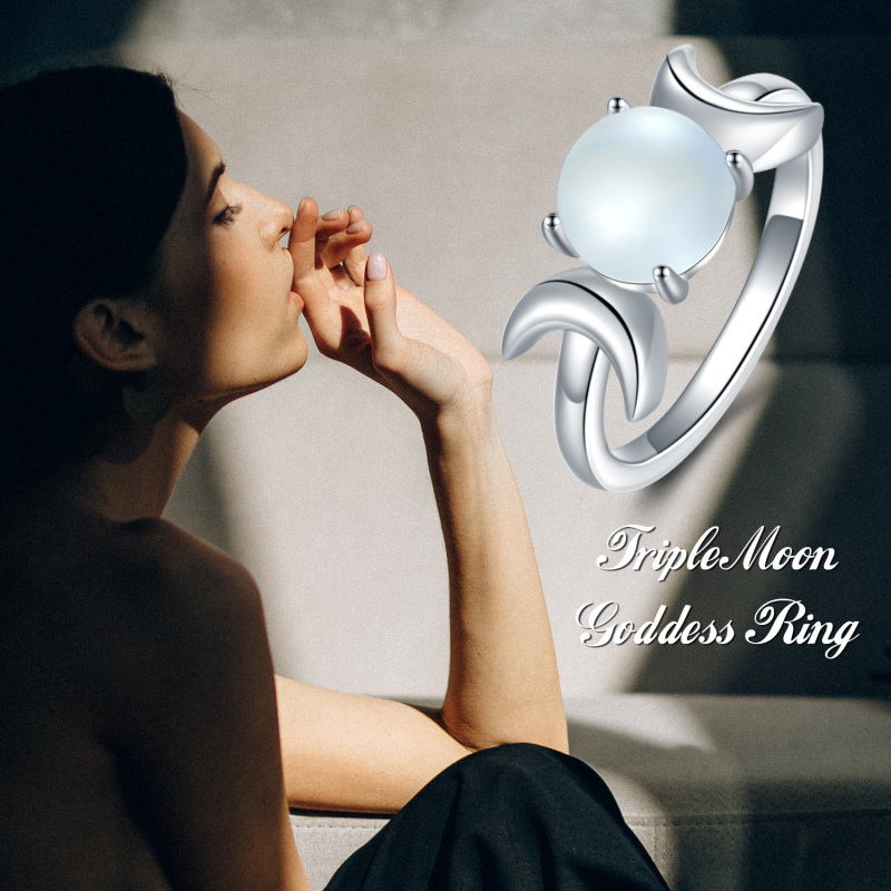 Sterling Silver Moonstone Moon Ring-6
