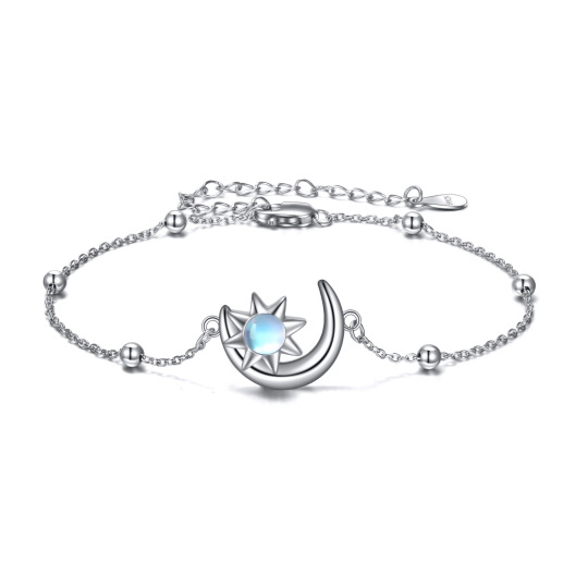 Sterling Silver Moonstone Moon & Star Bead Station Chain Bracelet