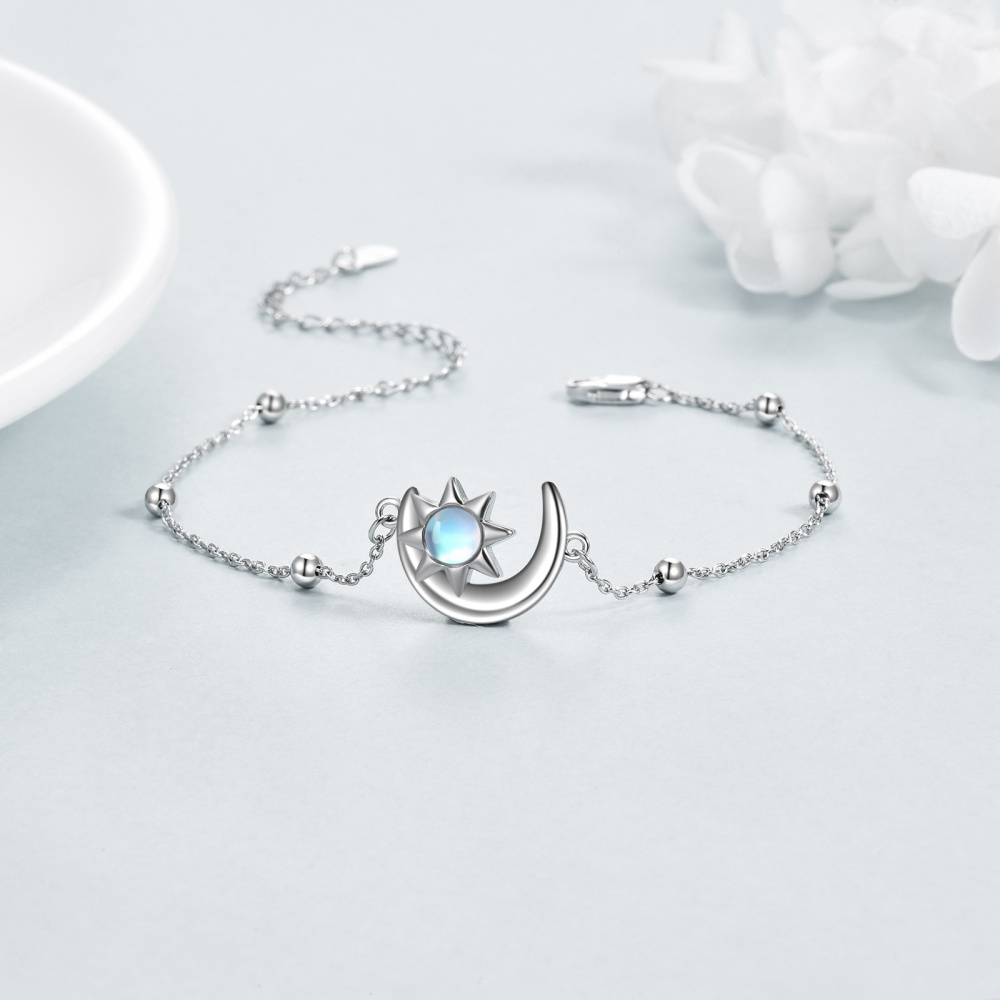 Sterling zilveren maansteen maan & ster kraal station ketting armband-3