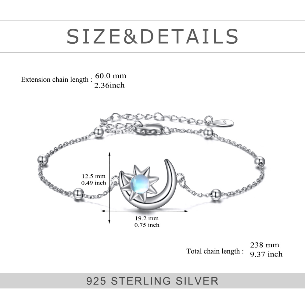 Sterling zilveren maansteen maan & ster kraal station ketting armband-5