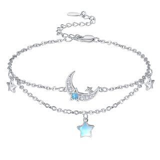 Sterling Silver Moonstone Moon & Star Layerered Bracelet-31