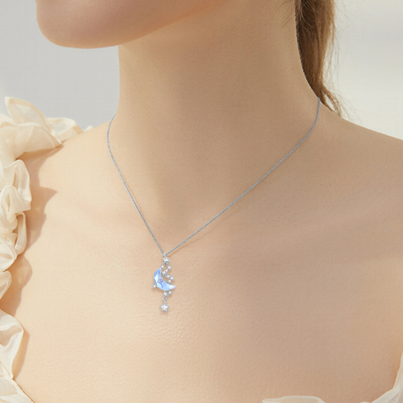 Colar com pingente de estrela da lua em prata esterlina S925 banhado a ouro branco 18K Moonstone-2