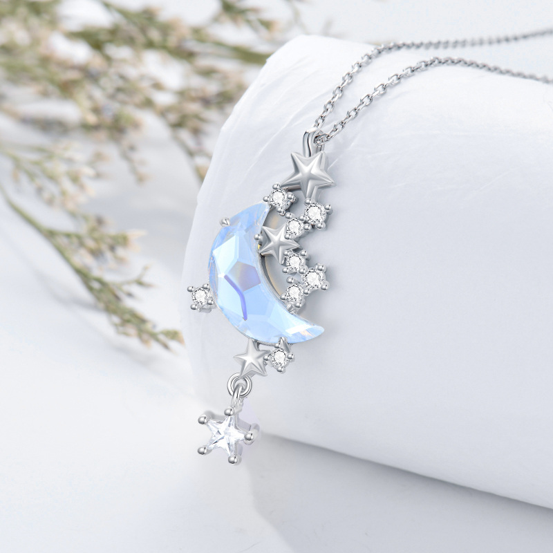 Colar com pingente de estrela da lua em prata esterlina S925 banhado a ouro branco 18K Moonstone-3