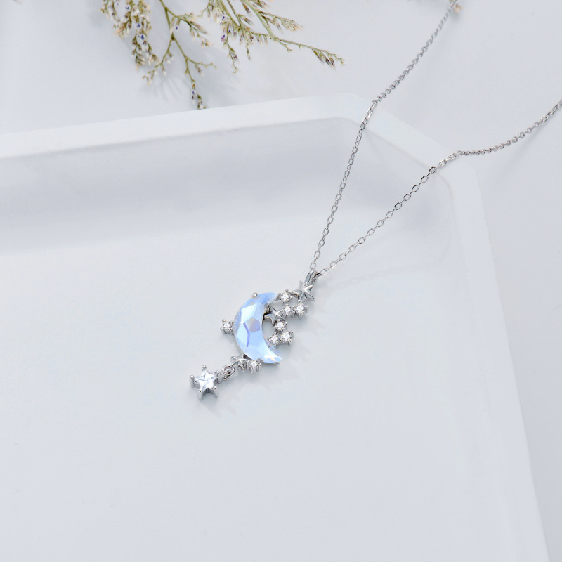 Colar com pingente de estrela da lua em prata esterlina S925 banhado a ouro branco 18K Moonstone-4