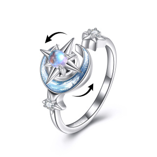 Sterling Silver Moonstone Moon With Star Spinner Ring For Women-21