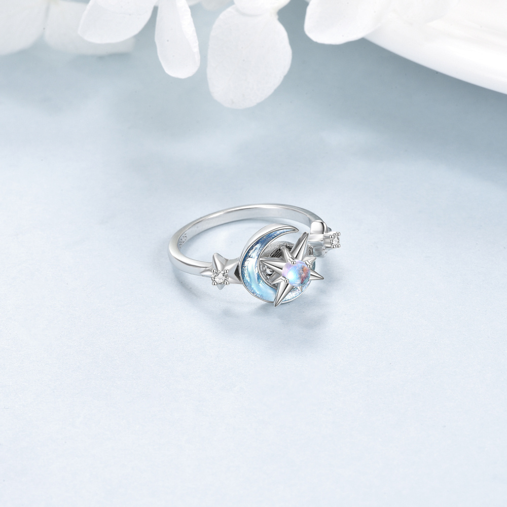 Sterling Silver Moonstone Moon With Star Spinner Ring For Women-4