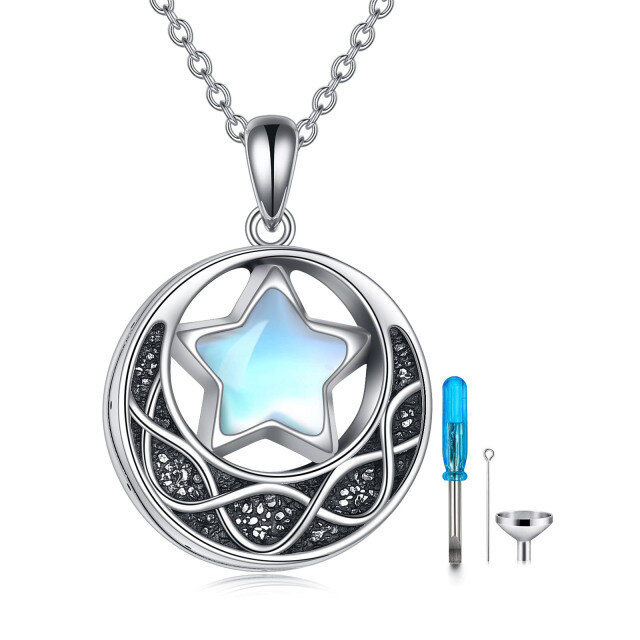 Collar de plata de ley Moonstone Moon & Star Urn