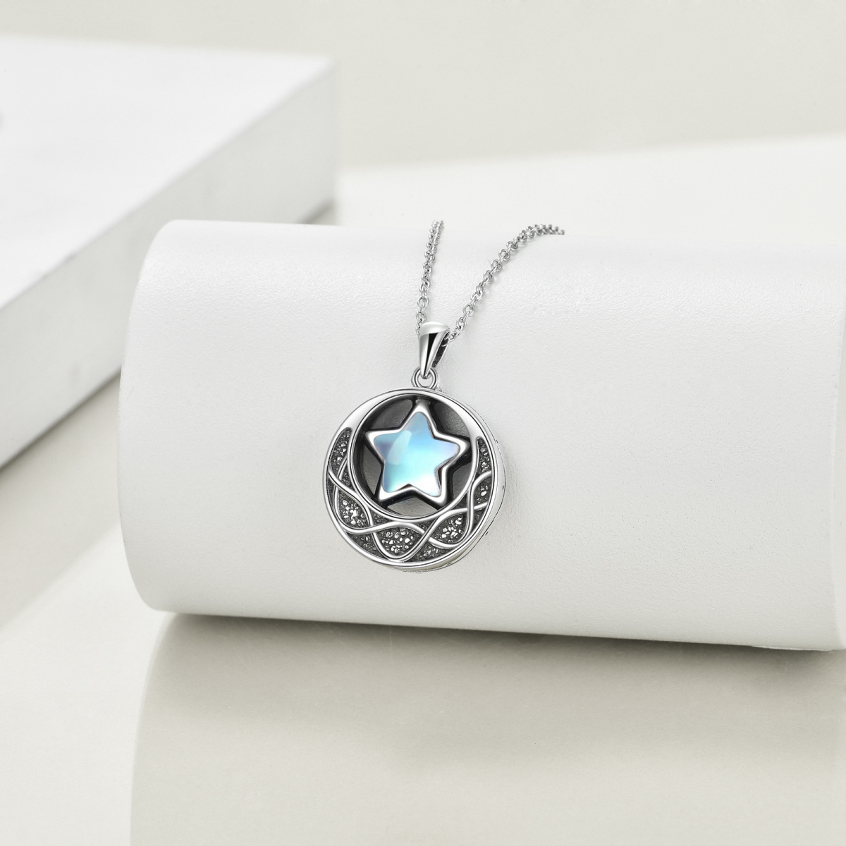 Collana per urne in argento sterling con pietra lunare e stelle per le ceneri-3