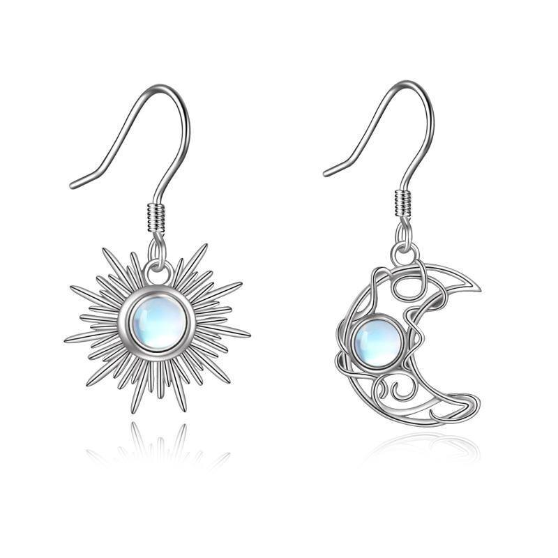 Pendientes de plata de ley Moonstone Moon & Sun Drop Earrings-1