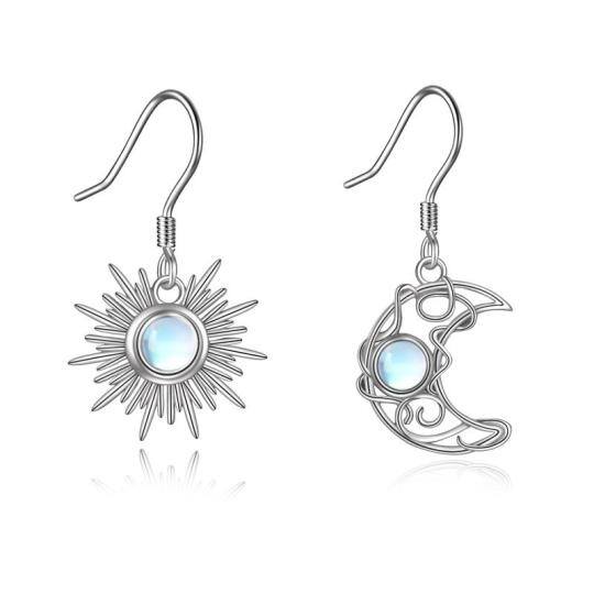 Pendientes de plata de ley Moonstone Moon & Sun Drop Earrings