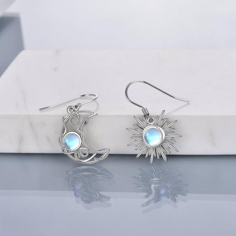 Pendientes de plata de ley Moonstone Moon & Sun Drop Earrings-3