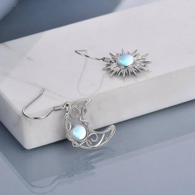 Pendientes de plata de ley Moonstone Moon & Sun Drop Earrings-4