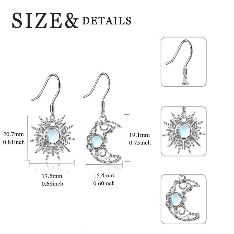 Pendientes de plata de ley Moonstone Moon & Sun Drop Earrings-5