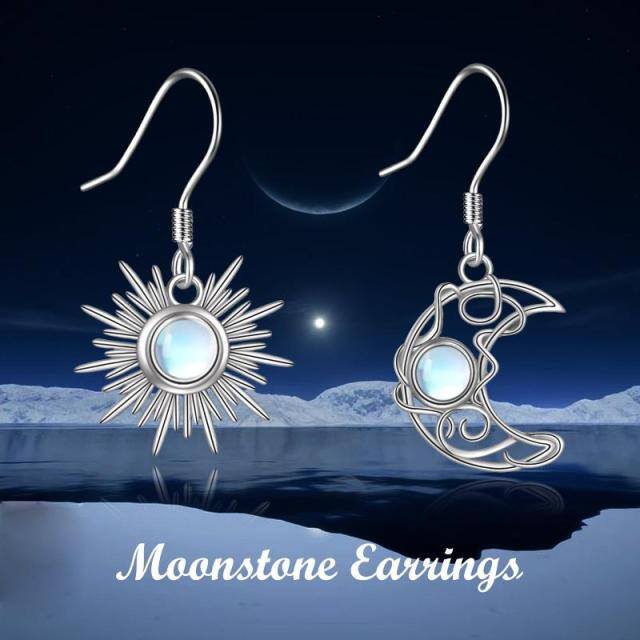 Sterling Silver Moonstone Moon & Sun Drop Earrings-6