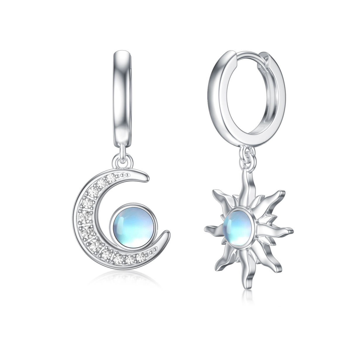 Sterling Silver Moonstone Moon & Sun Drop Earrings for Women Girls-1