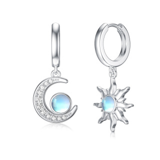 Sterling Silver Moonstone Moon & Sun Drop Earrings for Women Girls-1