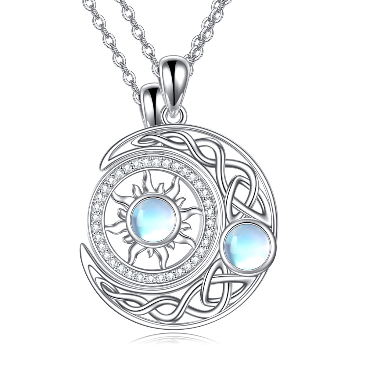 Sterling Silver Moonstone Moon & Sun Pendant Necklace-1