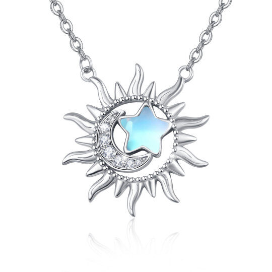 Sterling Silver Moonstone Moon & Sun Pendant Necklace