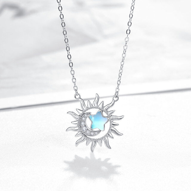 Sterling Silver Moonstone Moon & Sun Pendant Necklace-3