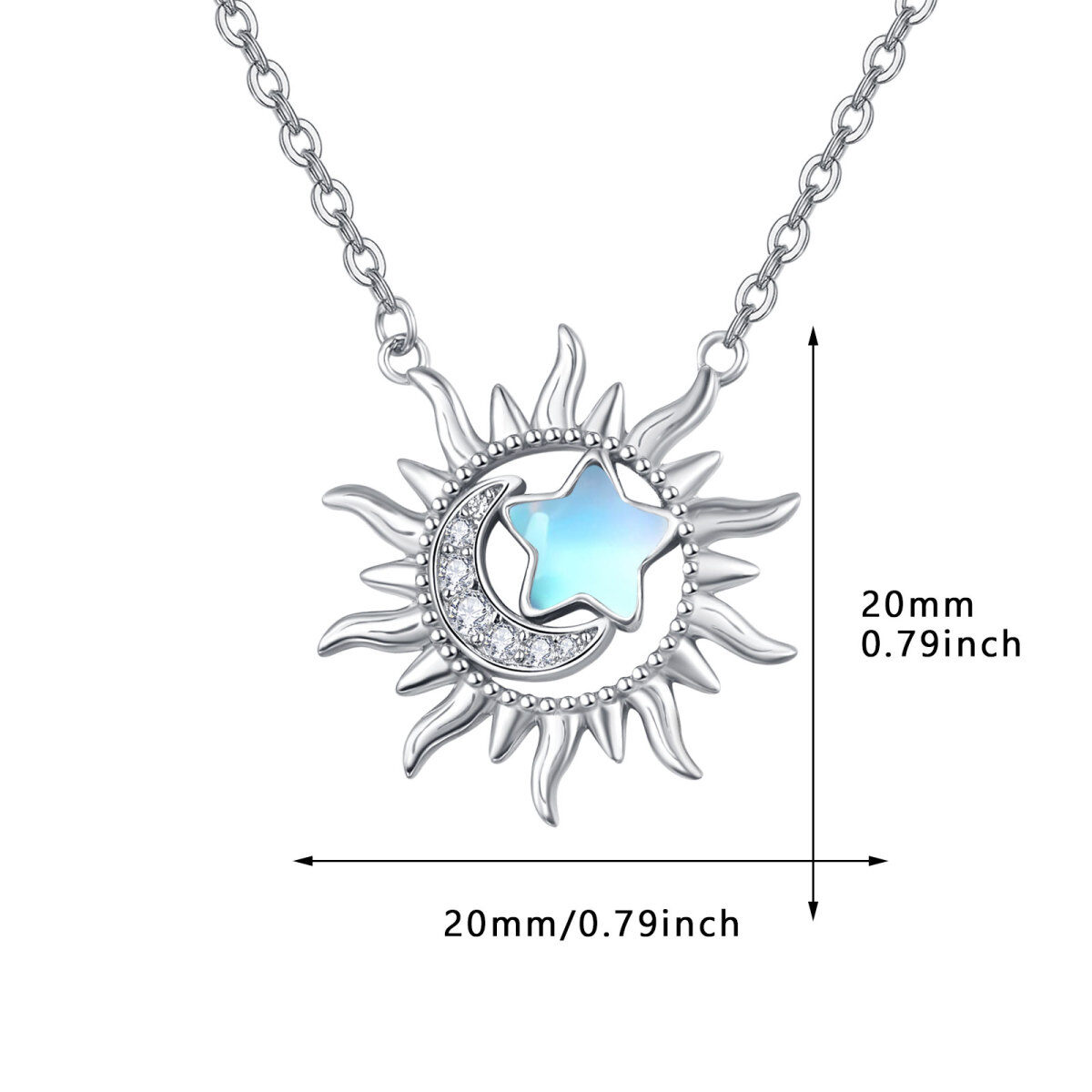 Collier en argent sterling avec pendentif lune et soleil en pierre de lune-4