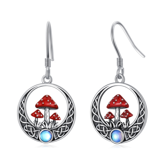 Sterling Silver Moonstone Mushroom & Celtic Knot Drop Earrings-1