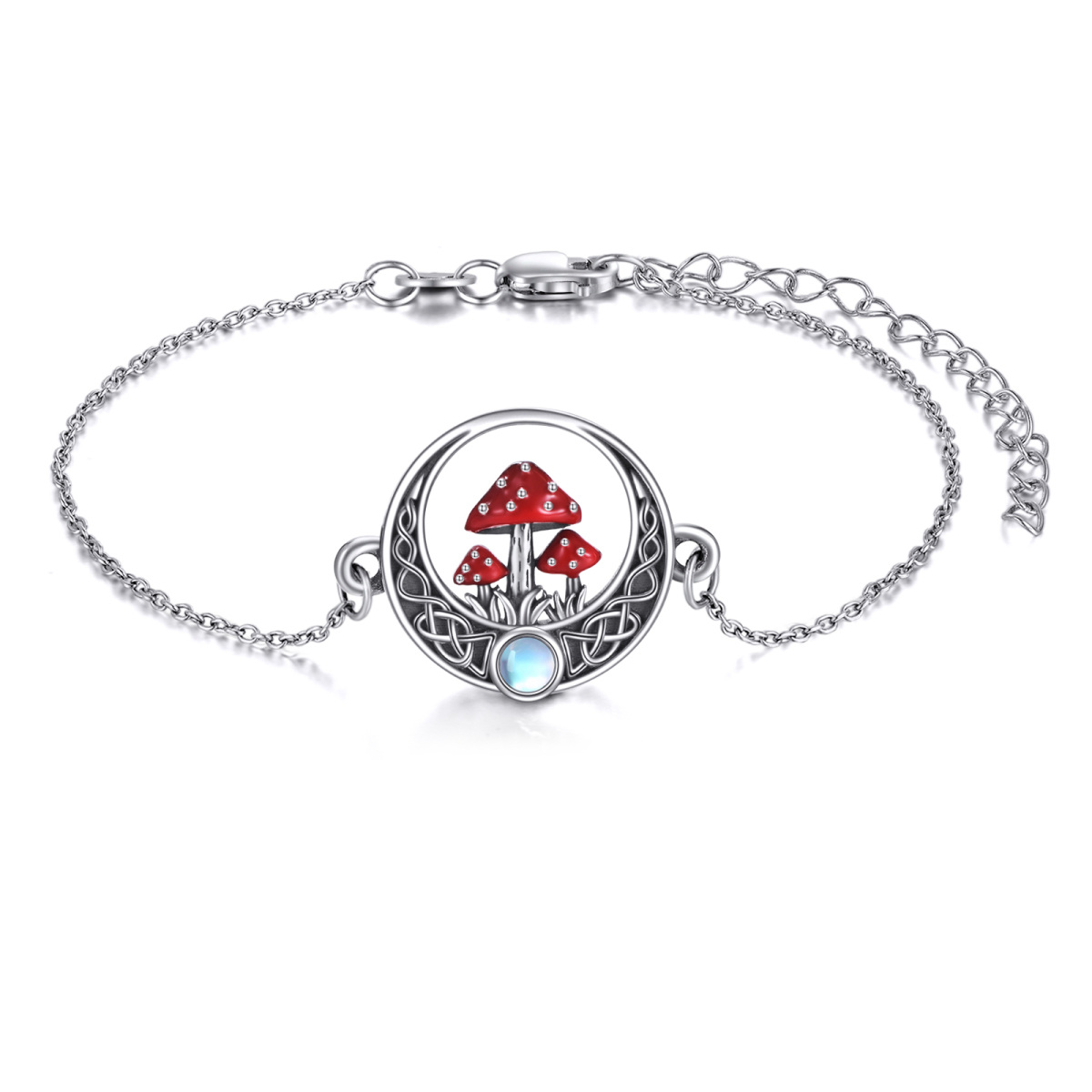 Sterling Silver Moonstone Mushroom & Celtic Knot Charm Bracelet-1