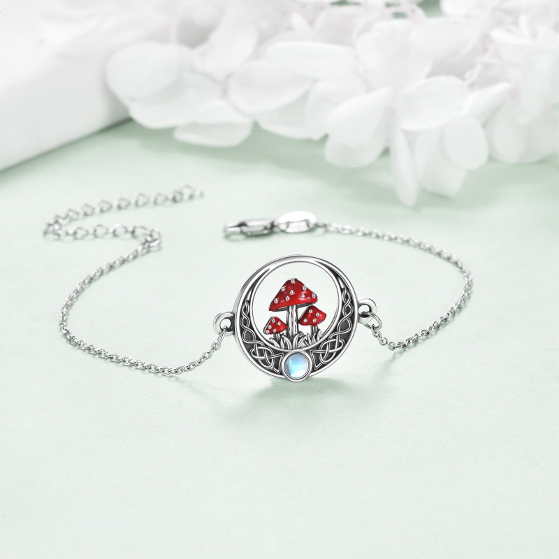 Sterling Silver Moonstone Mushroom & Celtic Knot Charm Bracelet-3