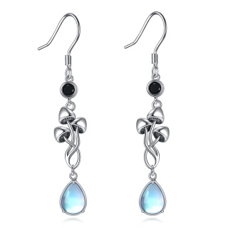 Sterling Silver Drop Moonstone With Cubic Zirconia Mushroom Earrings For Women-45