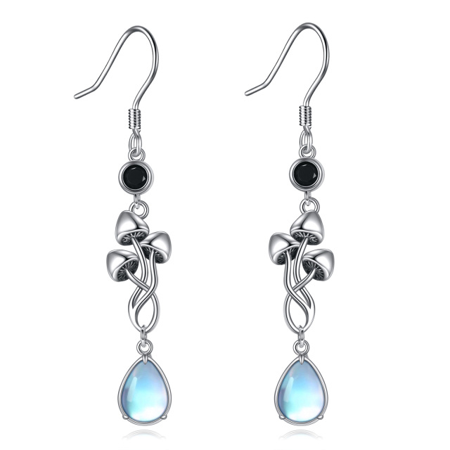 Sterling Silver Cubic Zirconia & Moonstone Mushroom & Drop Shape Drop Earrings