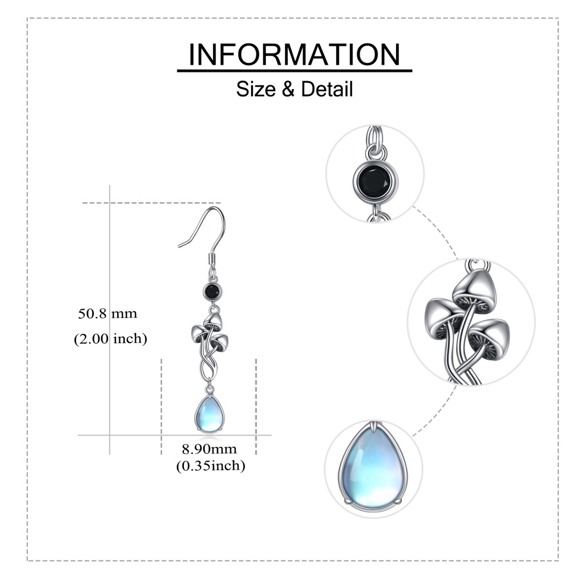 Sterling Silver Drop Moonstone With Cubic Zirconia Mushroom Earrings For Women-5