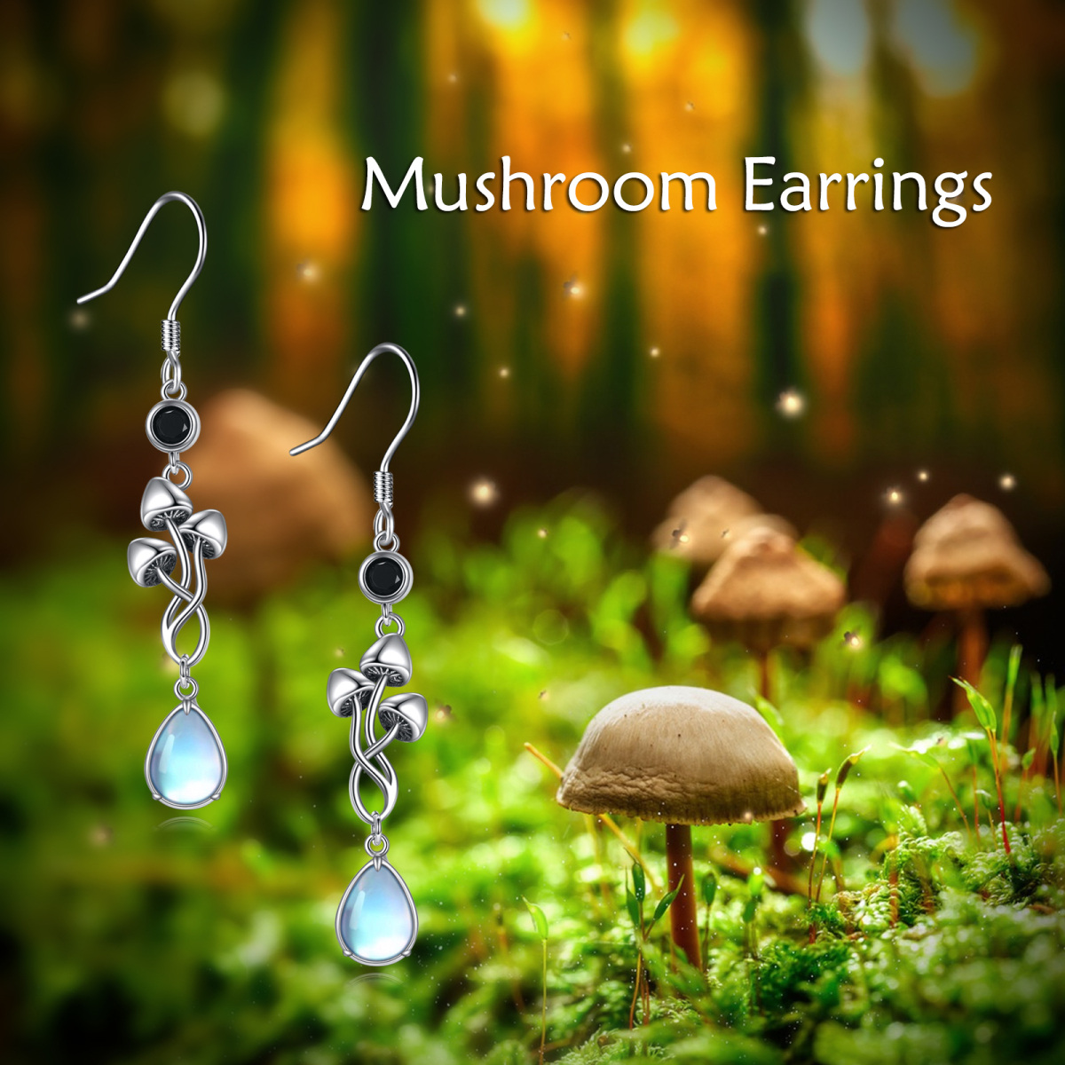 Sterling Silver Drop Moonstone With Cubic Zirconia Mushroom Earrings For Women-6