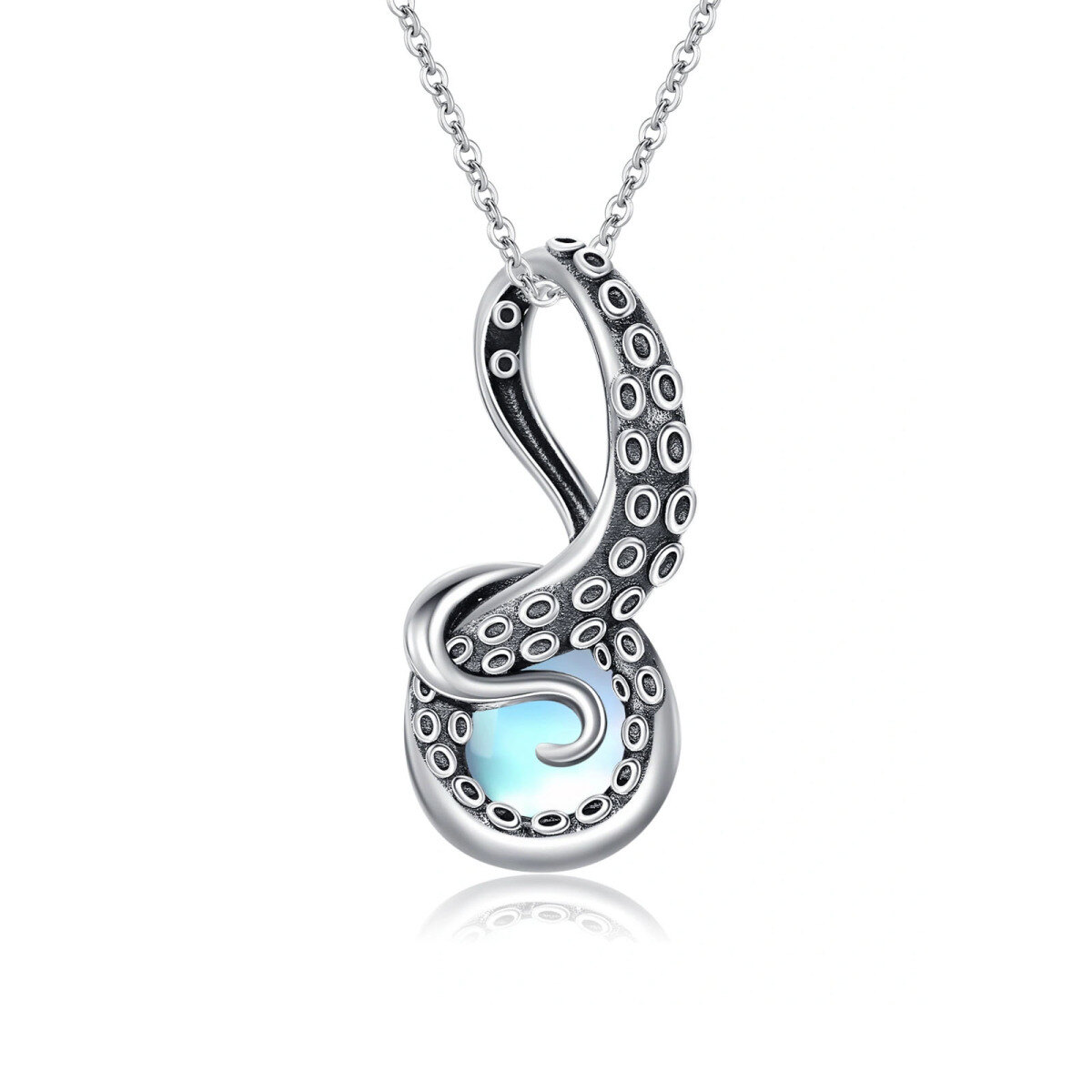 Collier avec pendentif en argent sterling et pierre de lune en forme de pieuvre-1