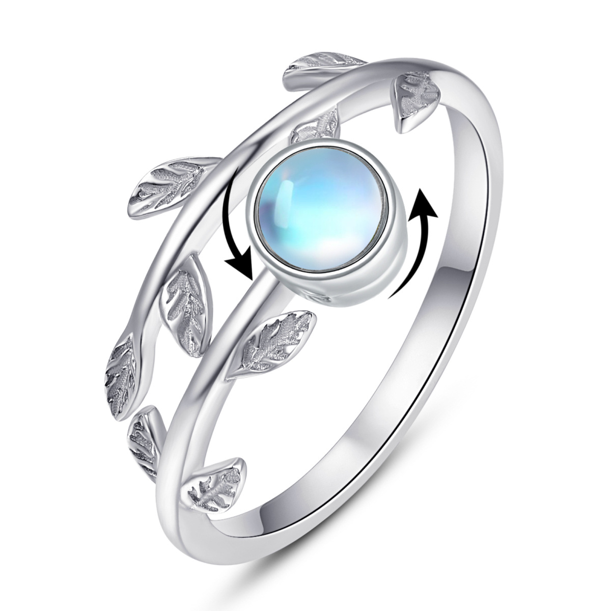 Sterling Silver Moonstone & Opal Leaves Spinner Ring-1