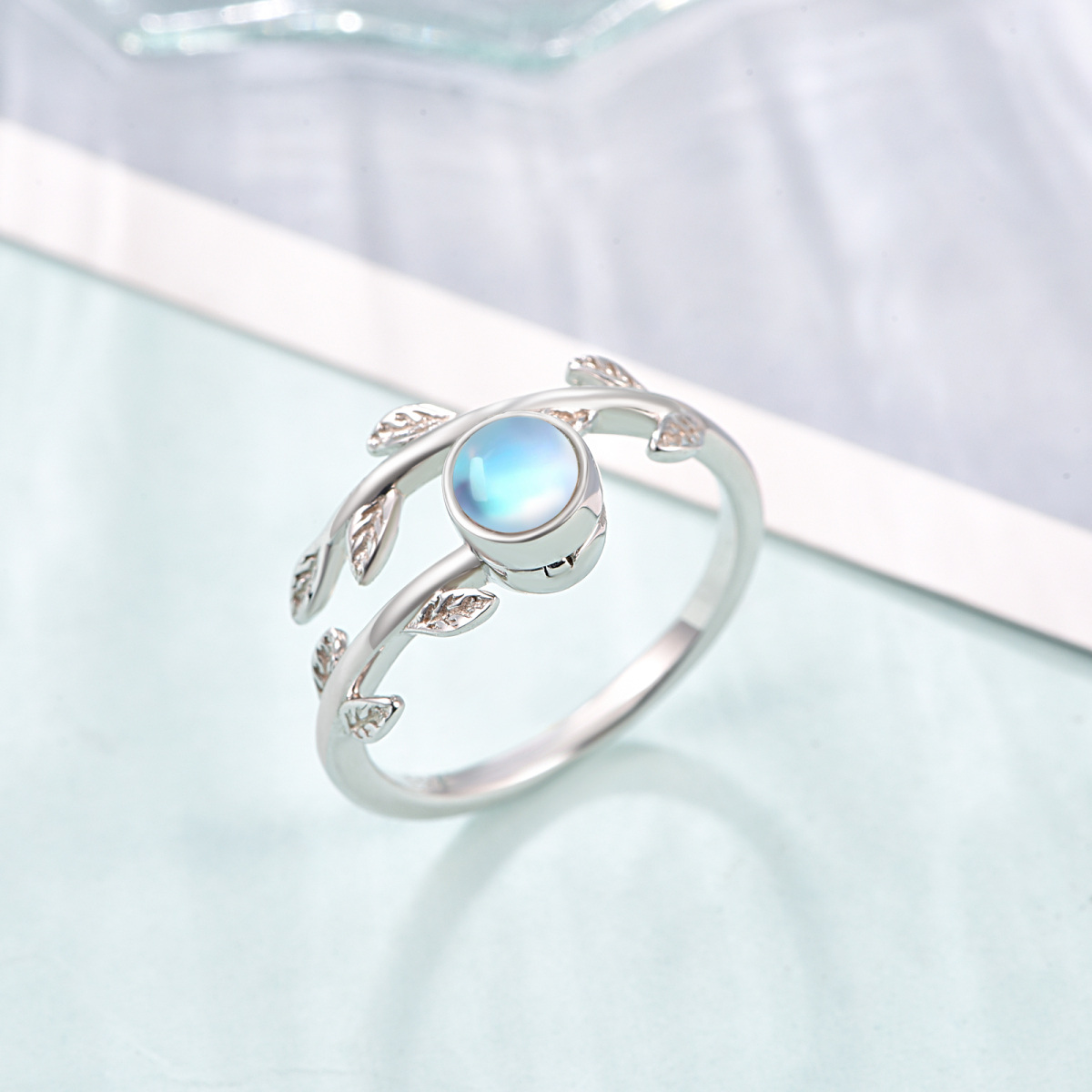 Sterling Silver Moonstone & Opal Leaves Spinner Ring-5