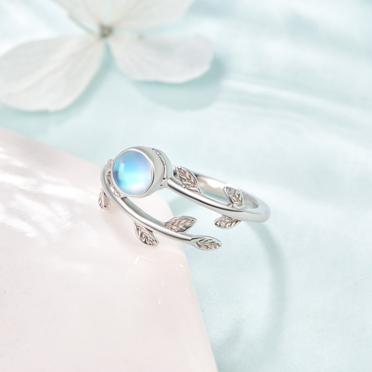 Sterling Silver Moonstone & Opal Leaves Spinner Ring-6