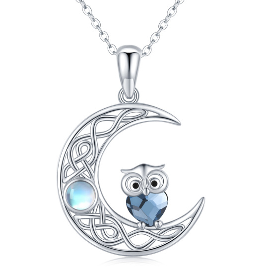 Sterling Silver Crystal & Moonstone Owl With Moon Pendant Necklace For Women Best Friend