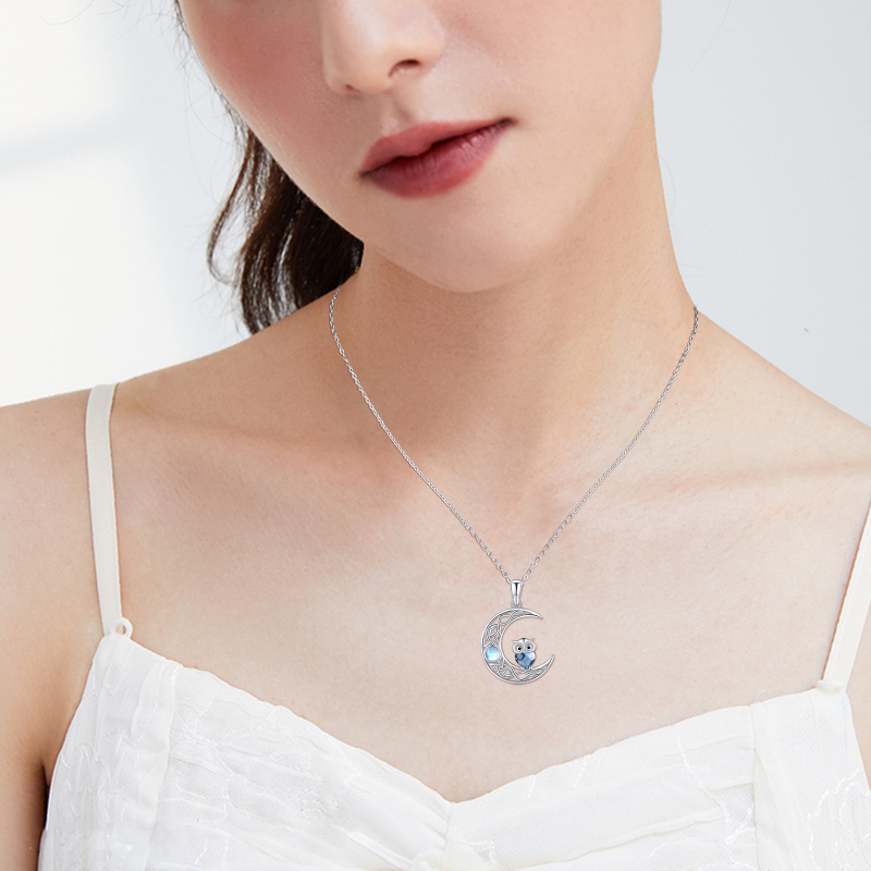 Collar con colgante de búho de plata de ley con cristal y piedra lunar para mujer, mejor amiga-2