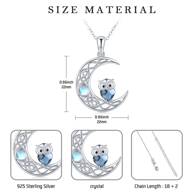 Halskette mit Anhänger Eule aus Sterlingsilber mit Mondstein und Zirkonia-5