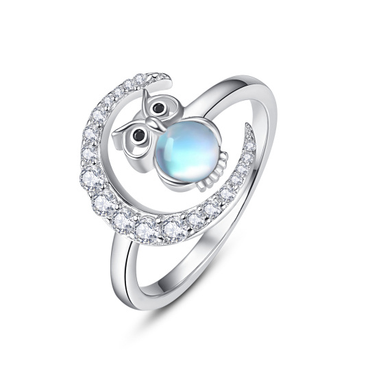 Sterling Silver Moonstone Owl Open Ring